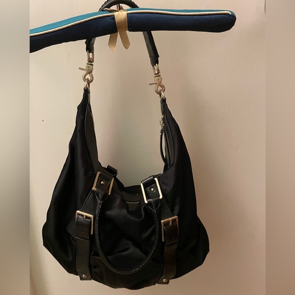 Botkier Sasha Medium Duffle Hobo Black Satin + Leather Double Handles - Picture 7 of 8